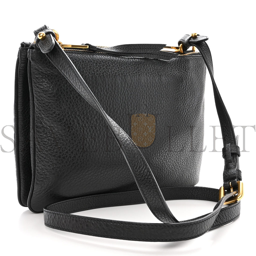 PRADA VITELLO DAINO DOUBLE ZIP CROSSBODY BAG BLACK (24*17*2cm) PRADA VITELLO DAINO DOUBLE ZIP CROSSBODY BAG BLACK (24*17*2cm)