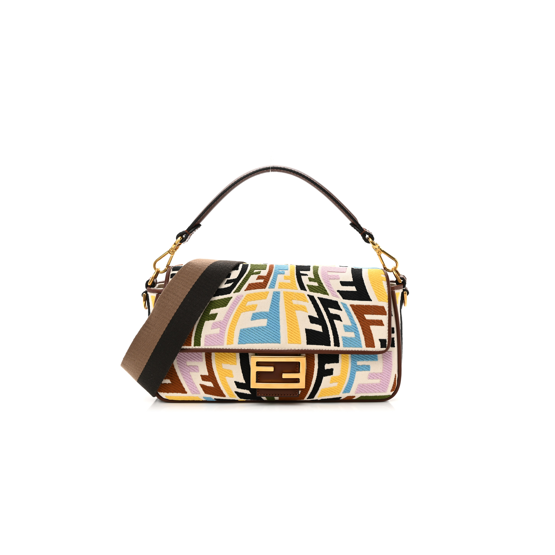 FENDI X SARA COLEMAN CANVAS VITELLO KING SETA FF FISH EYE EMBROIDERED BAGUETTE GREZZO MULTICOLOR GHIANDA (28*15*6cm) FENDI X SARA COLEMAN CANVAS VITELLO KING SETA FF FISH EYE EMBROIDERED BAGUETTE GREZZO MULTICOLOR GHIANDA (28*15*6cm)