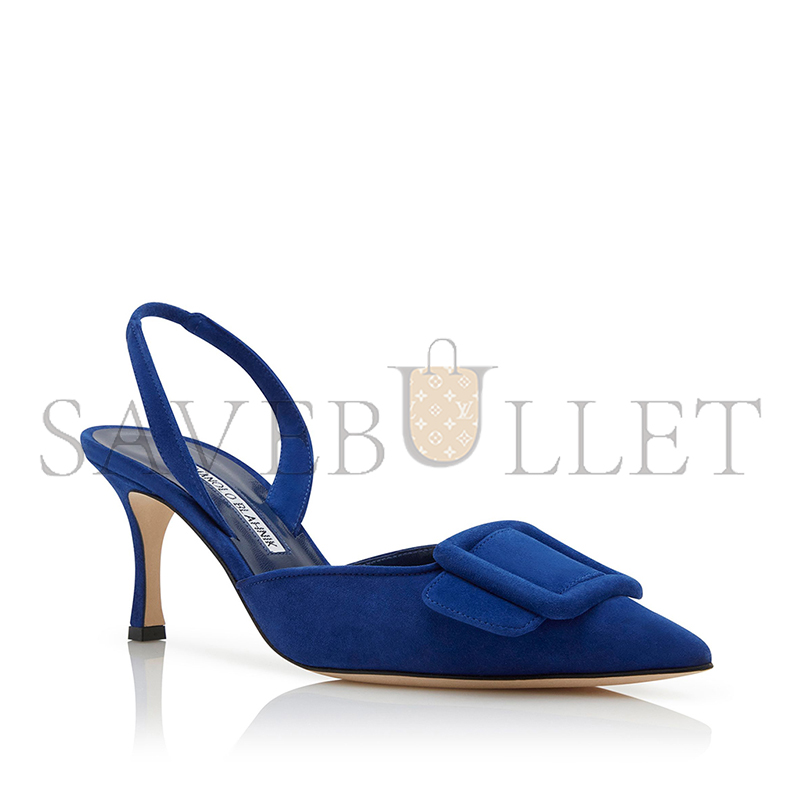 MANOLO BLAHNIK MAYSLI BLUE SUEDE BUCKLE DETAIL SLINGBACK PUMPS 219-0182-0035