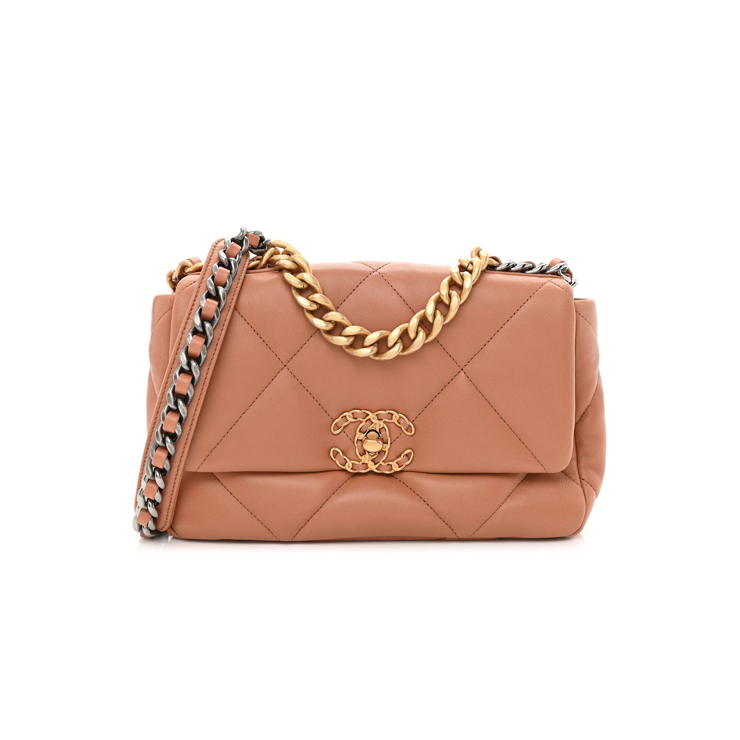 CHANEL LAMBSKIN QUILTED MEDIUM CHANEL 19 FLAP BROWN GOLD HARDWARE (25*16*8cm) CHANEL LAMBSKIN QUILTED MEDIUM CHANEL 19 FLAP BROWN GOLD HARDWARE (25*16*8cm)