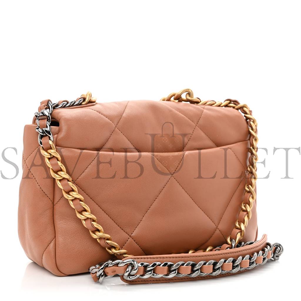 CHANEL LAMBSKIN QUILTED MEDIUM CHANEL 19 FLAP BROWN GOLD HARDWARE (25*16*8cm) CHANEL LAMBSKIN QUILTED MEDIUM CHANEL 19 FLAP BROWN GOLD HARDWARE (25*16*8cm)