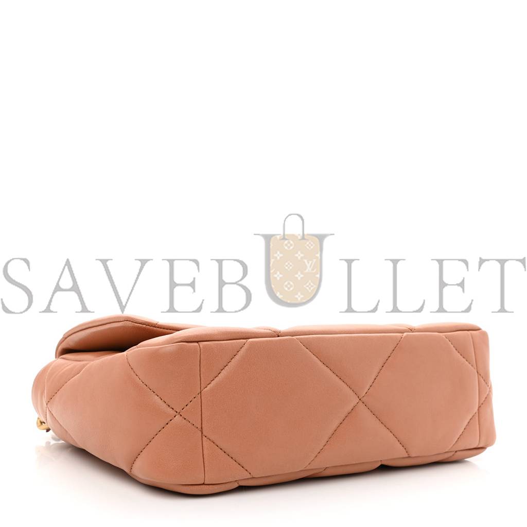 CHANEL LAMBSKIN QUILTED MEDIUM CHANEL 19 FLAP BROWN GOLD HARDWARE (25*16*8cm) CHANEL LAMBSKIN QUILTED MEDIUM CHANEL 19 FLAP BROWN GOLD HARDWARE (25*16*8cm)