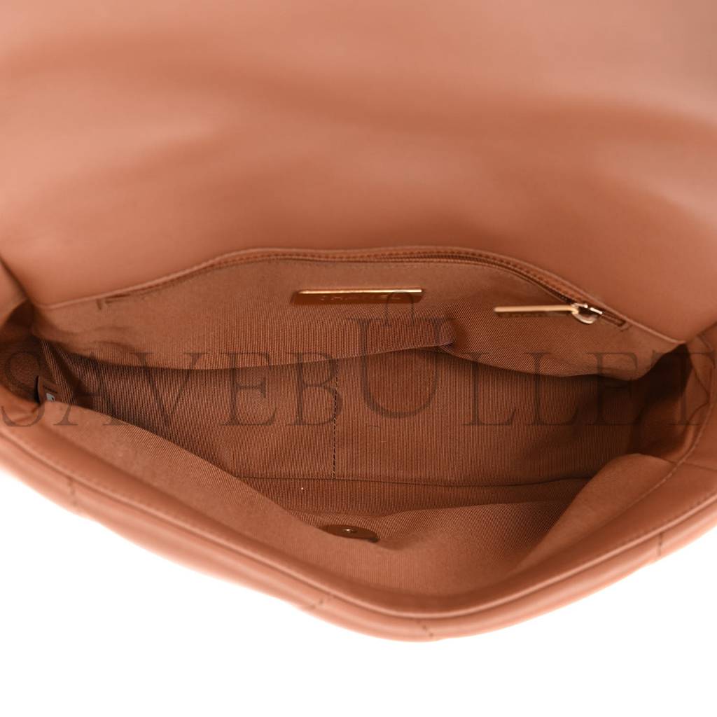 CHANEL LAMBSKIN QUILTED MEDIUM CHANEL 19 FLAP BROWN GOLD HARDWARE (25*16*8cm) CHANEL LAMBSKIN QUILTED MEDIUM CHANEL 19 FLAP BROWN GOLD HARDWARE (25*16*8cm)