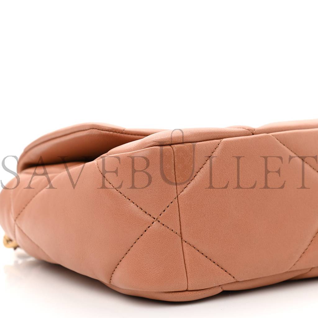 CHANEL LAMBSKIN QUILTED MEDIUM CHANEL 19 FLAP BROWN GOLD HARDWARE (25*16*8cm) CHANEL LAMBSKIN QUILTED MEDIUM CHANEL 19 FLAP BROWN GOLD HARDWARE (25*16*8cm)