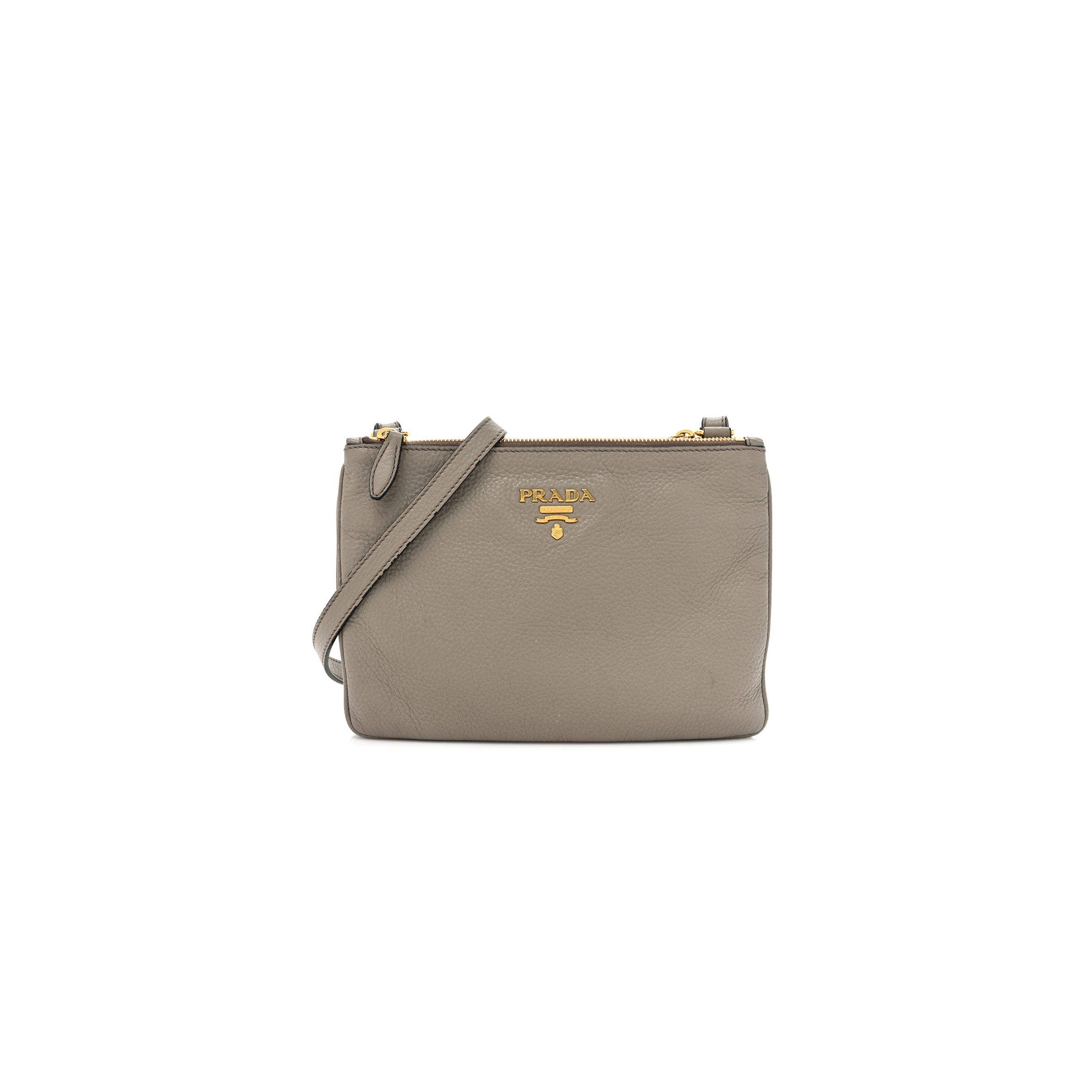 PRADA VITELLO DAINO DOUBLE ZIP CROSSBODY BAG ARGILLA (24*17*2cm) PRADA VITELLO DAINO DOUBLE ZIP CROSSBODY BAG ARGILLA (24*17*2cm)