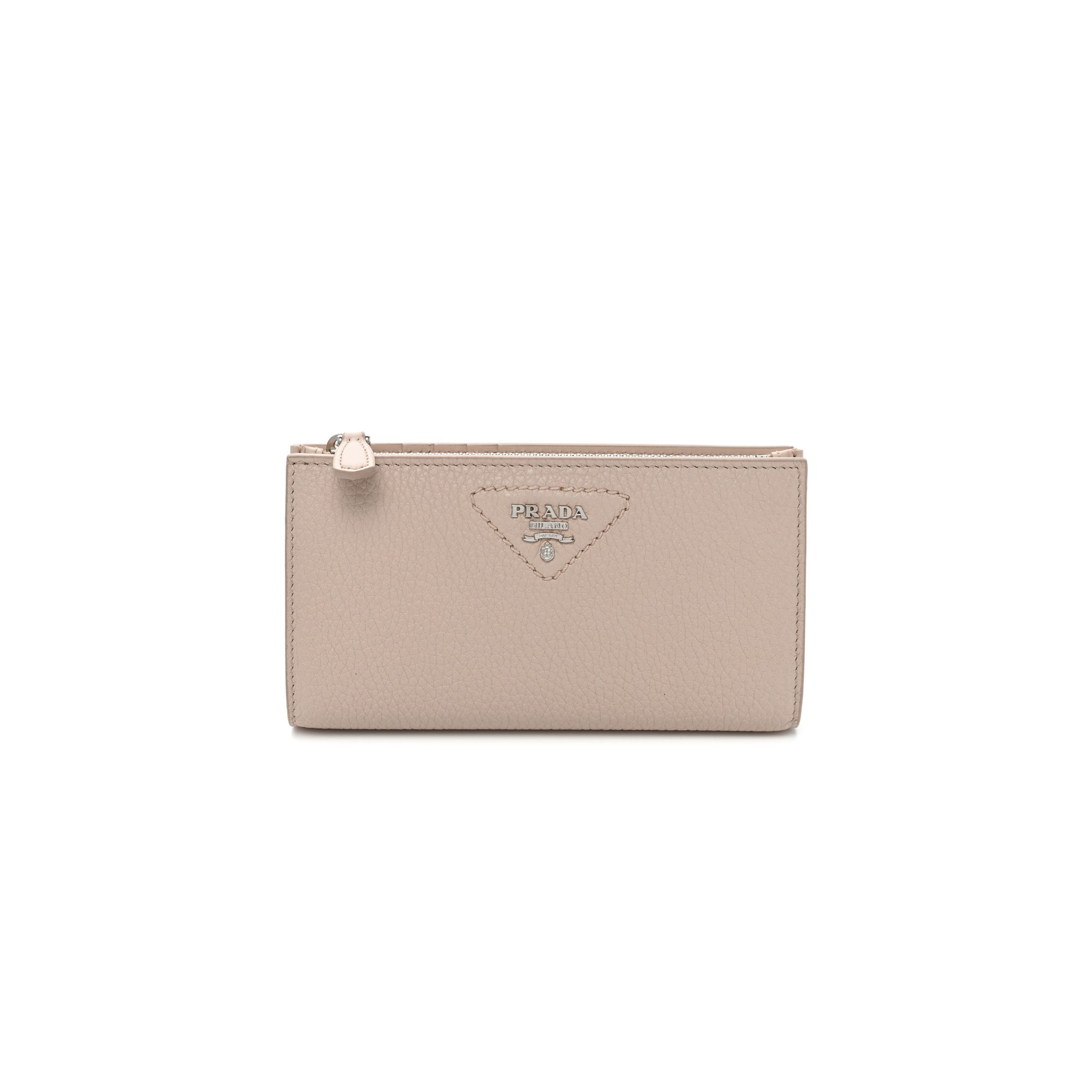 PRADA VITELLO DAINO TRIANGLE CONTINENTAL ZIP WALLET NINFEA (16*10*2cm) PRADA VITELLO DAINO TRIANGLE CONTINENTAL ZIP WALLET NINFEA (16*10*2cm)