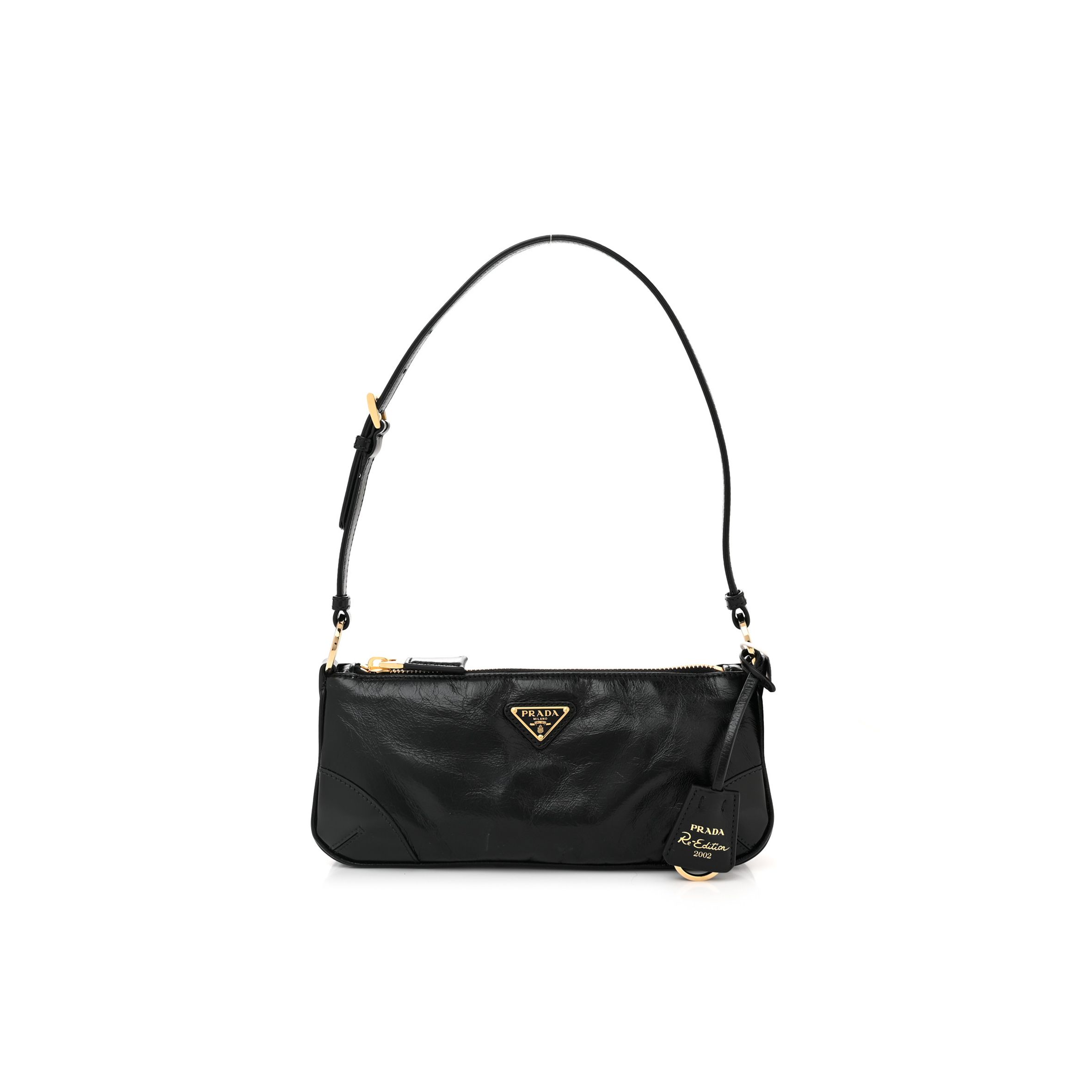 PRADA VITELLO SHINE BRUSHED CALFSKIN RE-EDITION 2002 SHOULDER BAG BLACK (24*10*6cm) PRADA VITELLO SHINE BRUSHED CALFSKIN RE-EDITION 2002 SHOULDER BAG BLACK (24*10*6cm)
