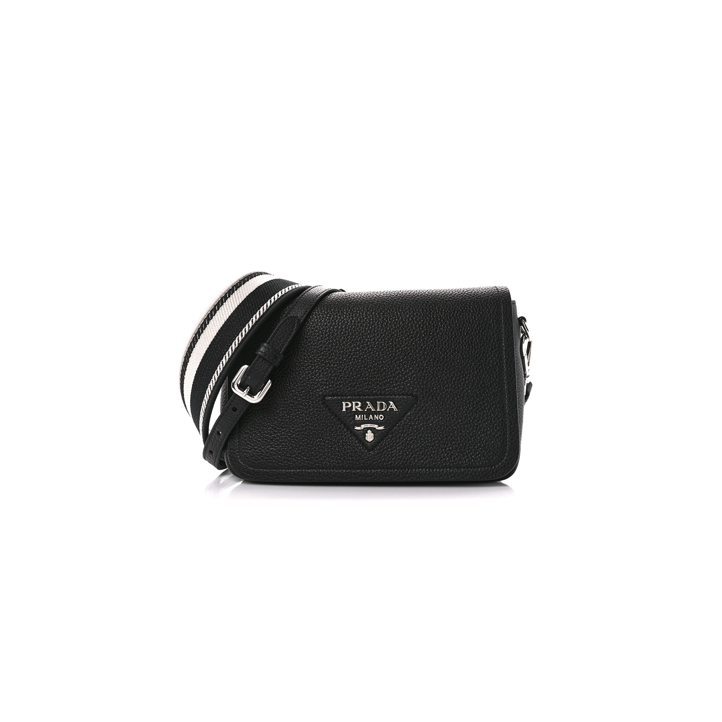 PRADA VITELLO DAINO FLOU FLAP CROSSBODY BLACK (23*15*8cm) PRADA VITELLO DAINO FLOU FLAP CROSSBODY BLACK (23*15*8cm)