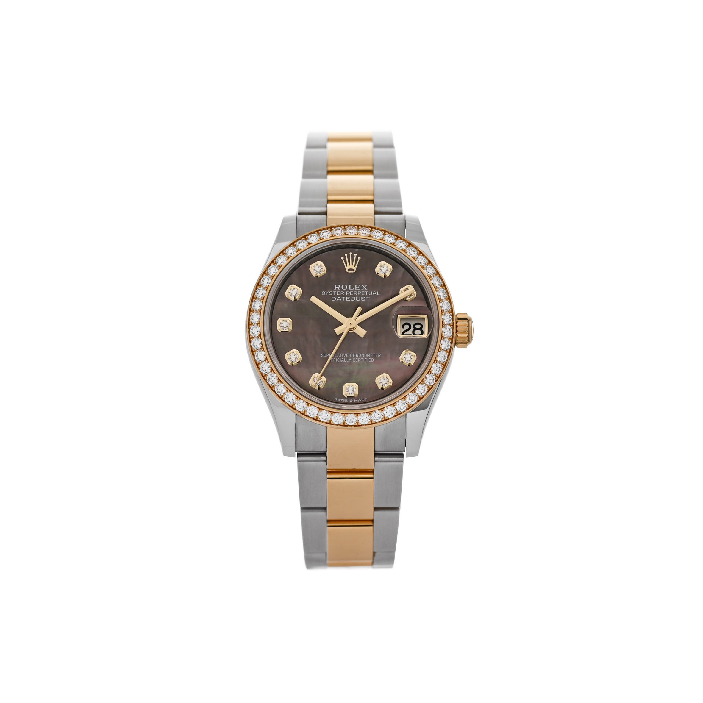 ROLEX STAINLESS STEEL 18K YELLOW GOLD DIAMOND BLACK MOTHER OF PEARL 31MM OYSTER PERPETUAL DATEJUST WATCH 278383RBR ROLEX STAINLESS STEEL 18K YELLOW GOLD DIAMOND BLACK MOTHER OF PEARL 31MM OYSTER PERPETUAL DATEJUST WATCH 278383RBR