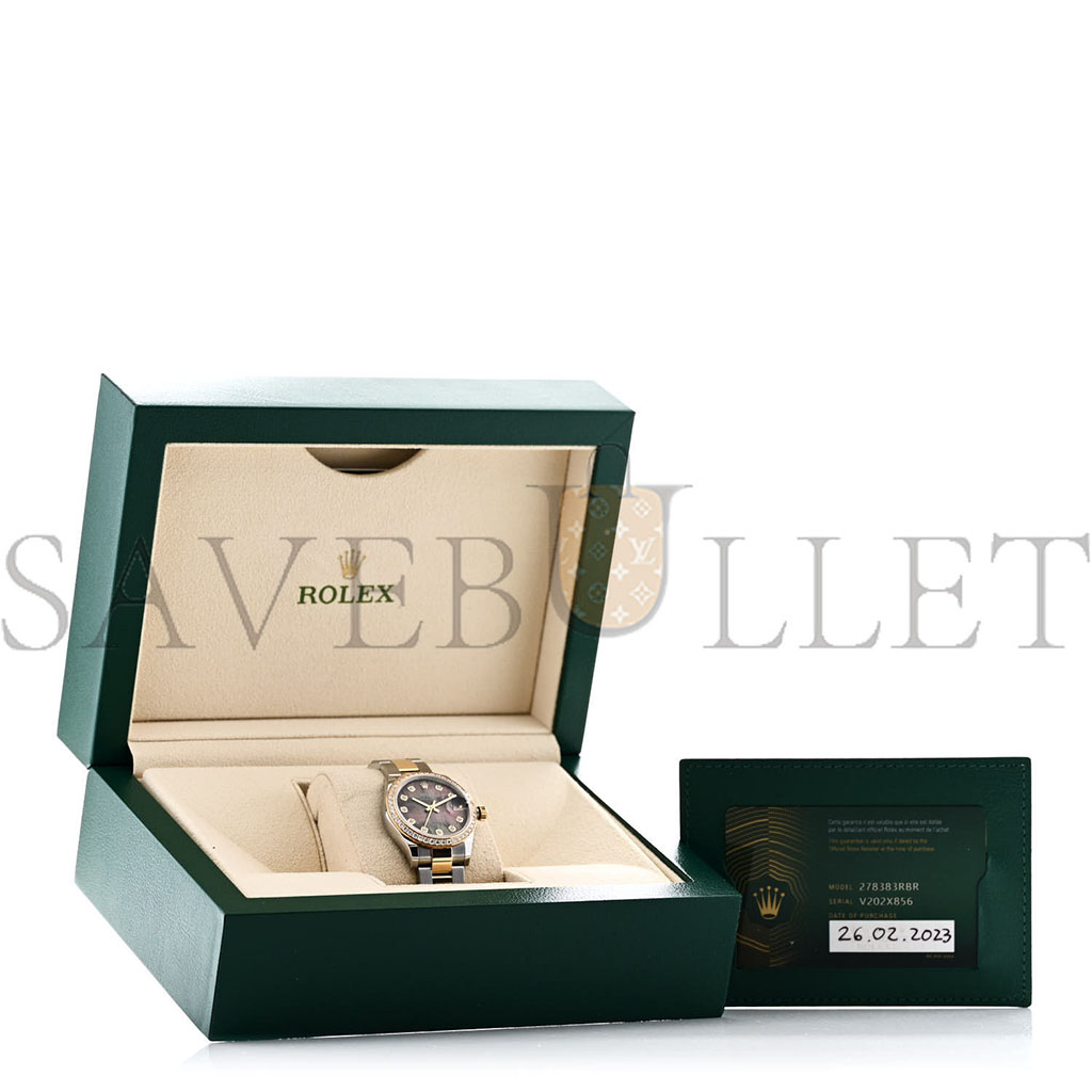ROLEX STAINLESS STEEL 18K YELLOW GOLD DIAMOND BLACK MOTHER OF PEARL 31MM OYSTER PERPETUAL DATEJUST WATCH 278383RBR ROLEX STAINLESS STEEL 18K YELLOW GOLD DIAMOND BLACK MOTHER OF PEARL 31MM OYSTER PERPETUAL DATEJUST WATCH 278383RBR