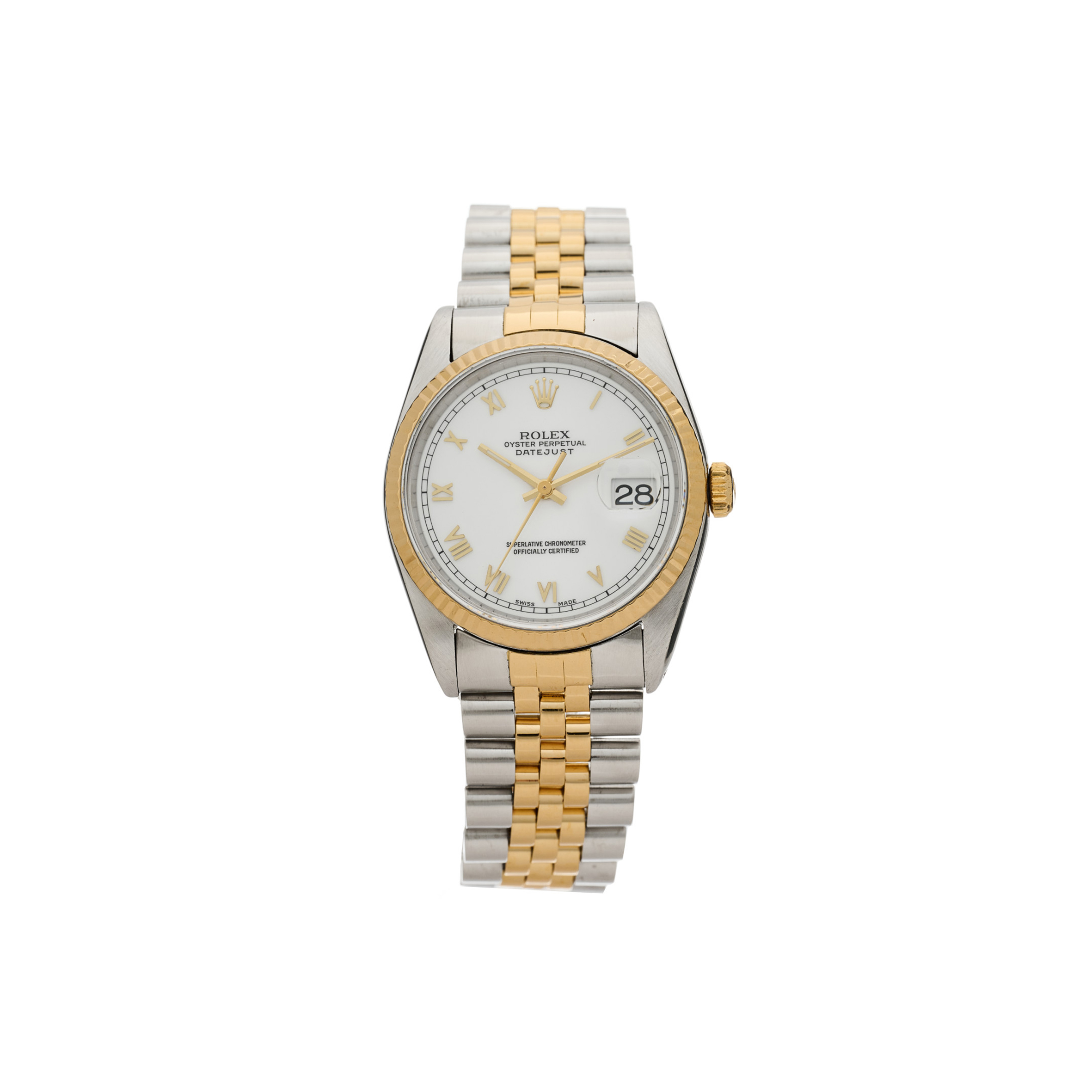 ROLEX STAINLESS STEEL 18K YELLOW GOLD 36MM OYSTER PERPETUAL DATEJUST WATCH WHITE ROMAN 16233 ROLEX STAINLESS STEEL 18K YELLOW GOLD 36MM OYSTER PERPETUAL DATEJUST WATCH WHITE ROMAN 16233