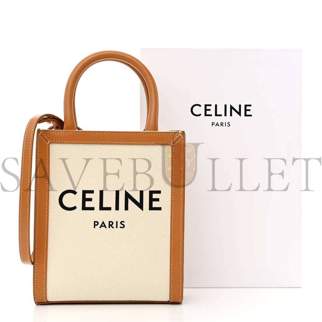 CELINE CANVAS CALFSKIN MINI VERTICAL CABAS NATURAL TAN (20*17*6cm)
