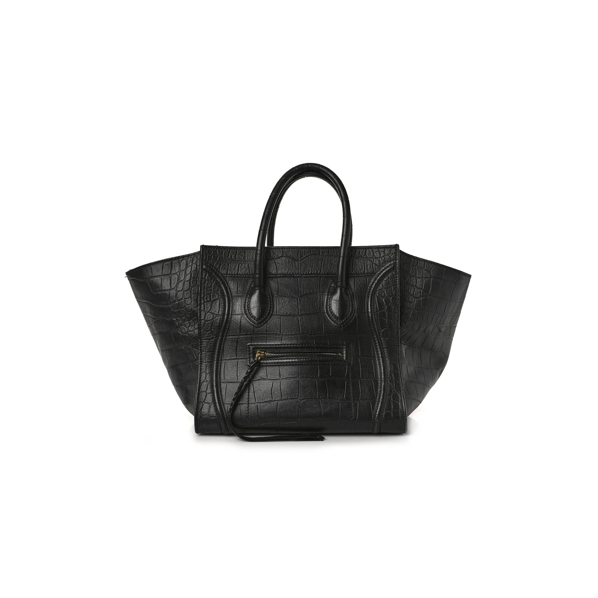 CELINE CROCODILE EMBOSSED CALFSKIN MEDIUM PHANTOM LUGGAGE BLACK (30*27*24cm) CELINE CROCODILE EMBOSSED CALFSKIN MEDIUM PHANTOM LUGGAGE BLACK (30*27*24cm)
