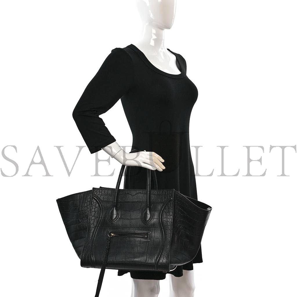 CELINE CROCODILE EMBOSSED CALFSKIN MEDIUM PHANTOM LUGGAGE BLACK (30*27*24cm) CELINE CROCODILE EMBOSSED CALFSKIN MEDIUM PHANTOM LUGGAGE BLACK (30*27*24cm)